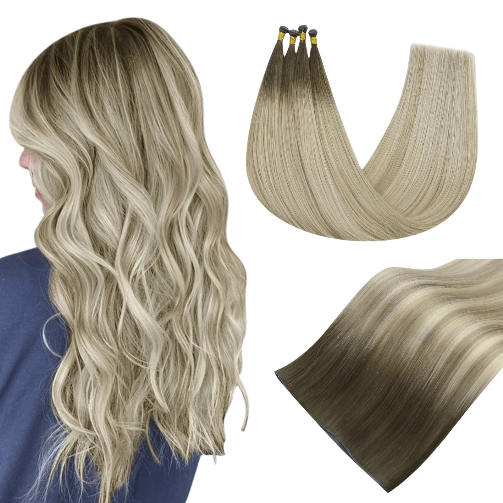 Virgin Genius Weft Hair Extensions Ombre Blonde #4/7/80