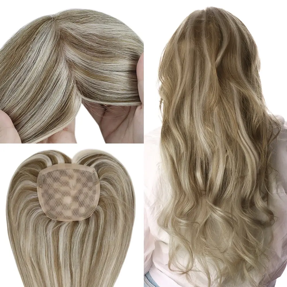 5x5 Inches Human Hair Toppers Mono Base Chunky Highlights #P8/60